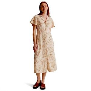 Madewell Kathy NEW Cream Tan Floral Retro Fall Midi Dress, Women’s Sz 6
